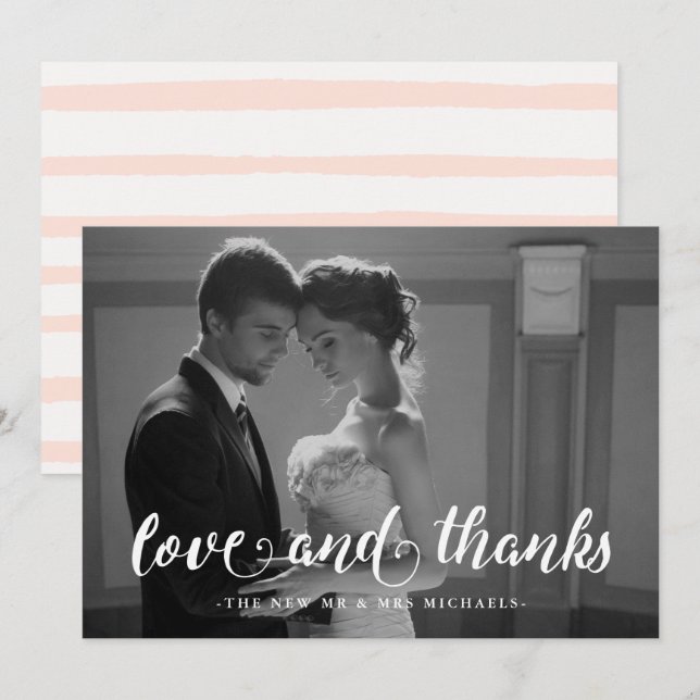 Watercolor Stripes Wedding Thank You Photo (Front/Back)