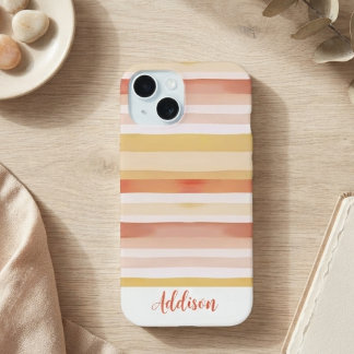 Watercolor Stripes With Name iPhone 15 Case