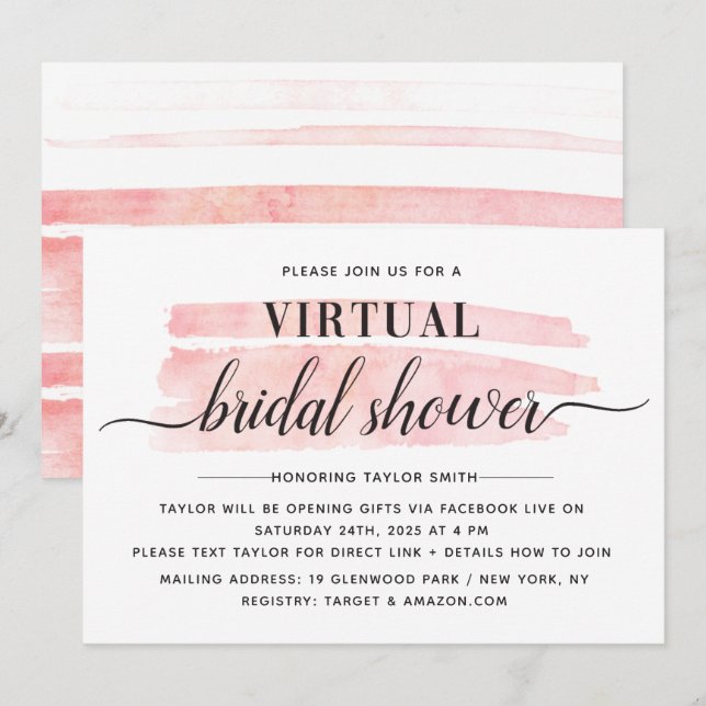 Watercolor Stroke Virtual Bridal Shower Invitation (Front/Back)