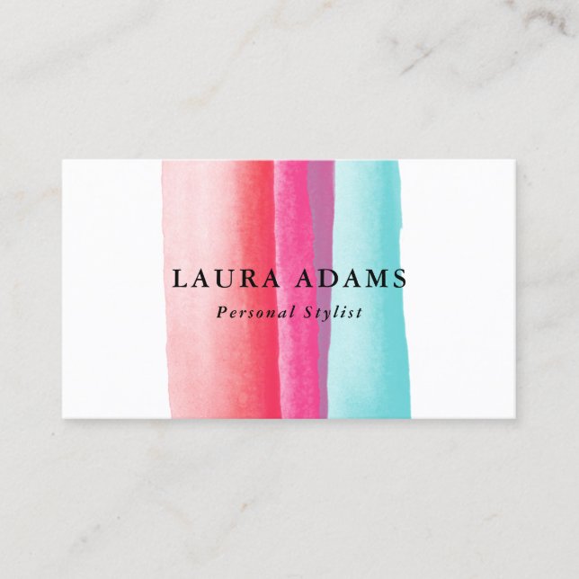 Watercolor Strokes Red Violet Turquoise Business Card (Front)