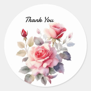 Watercolor Stunning Blooming Roses Pillow Cover Classic Round Sticker