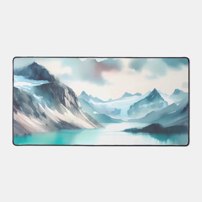 Watercolor Stunning turquoise glacial lakes Desk Mat (Front)