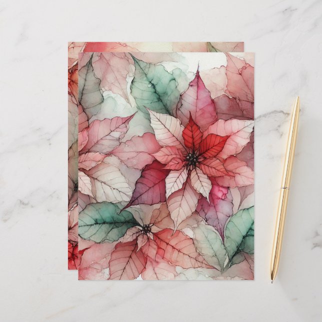 Watercolor Style Alcohol Ink Poinsettia Scrapbook (Front/Back In Situ)