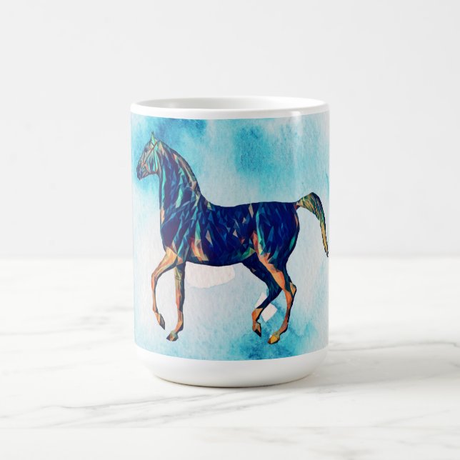 Watercolor Style Aqua Blue Horse Mug Cup (Center)