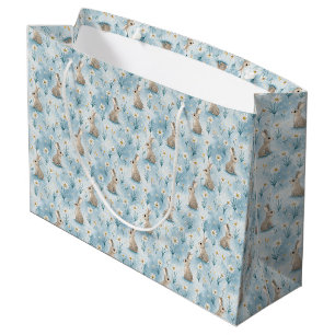 Watercolor Style Bunny and Daisy Blue Baby Large Gift Bag