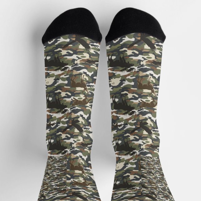  Watercolor Style Camouflage Camo with Animals Socks (Top)