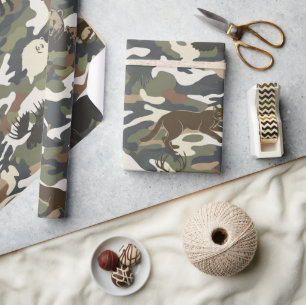  Watercolor Style Camouflage Camo with Animals Wrapping Paper