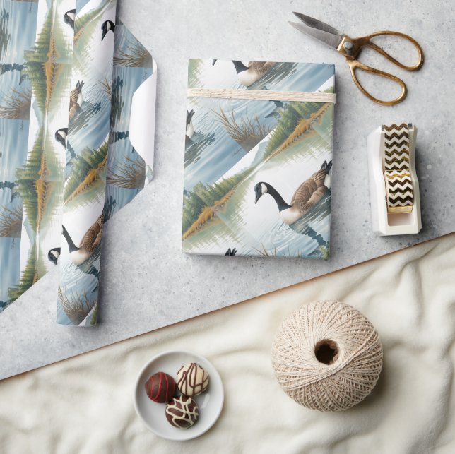  Watercolor Style Canada Goose Bird Swimming Lake Wrapping Paper (Crafts)