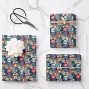Watercolor Style Christmas Tree Ornaments Pattern Wrapping Paper Sheet