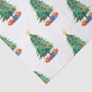 Watercolor Style Christmas Trees and Gifts Pattern Tissue Paper