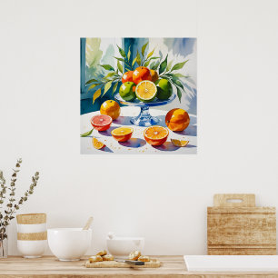 Watercolor Style Citrus Vignette Poster