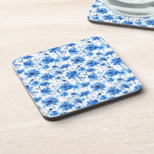 Watercolor Style Cornflower Type Blue Flower Coaster