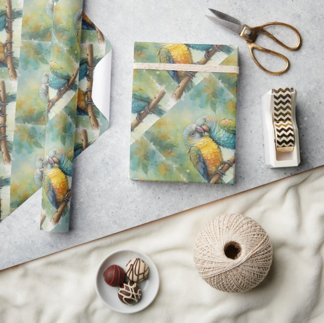  Watercolor Style Cute Cuddling Parrots in Love Wrapping Paper (Crafts)