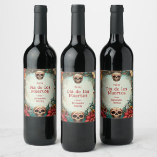 💀🎉Watercolor style  Día de Muertos Party  Wine Label