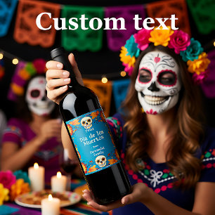 💀🎉Watercolor style  Día de Muertos Party  Wine Label