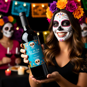 💀🎉Watercolor style  Día de Muertos Party  Wine Label