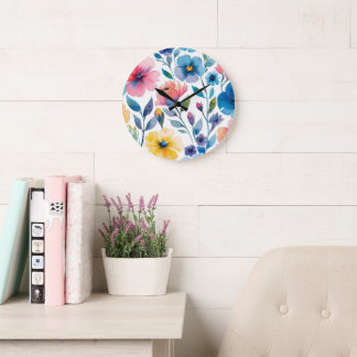 Watercolor Style Floral Wall Clock