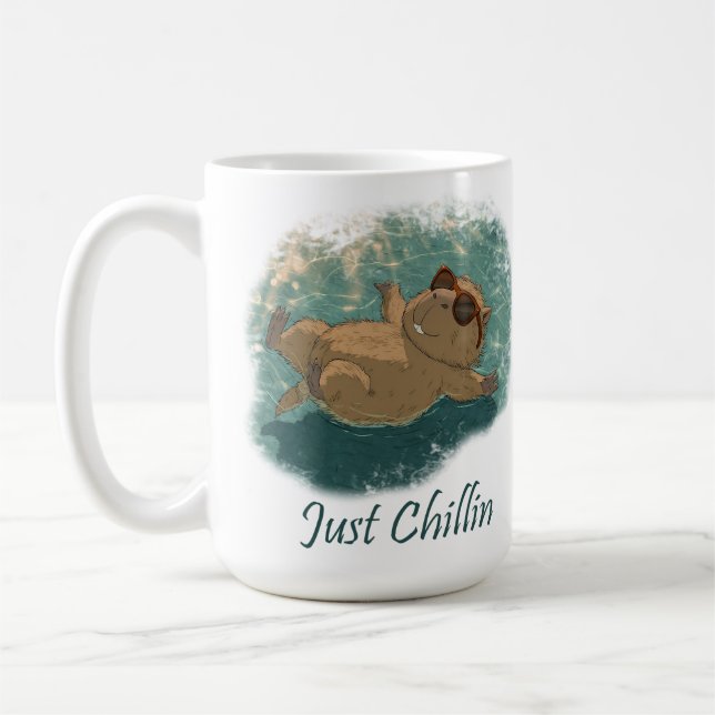  Watercolor Style Fun Capybara Just Chillin Quote Coffee Mug (Left)