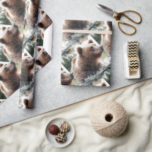 Watercolor Style Grizzly Bear Wildlife Animal Art Wrapping Paper