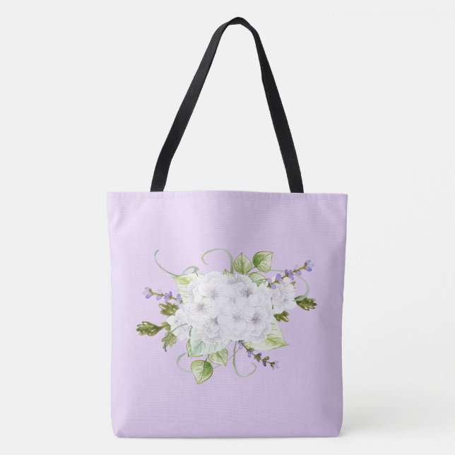Watercolor Style Hydrangeas and Lilacs Tote Bag (Front)