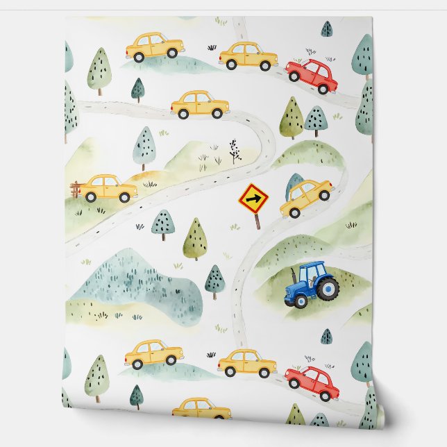 Watercolor style Little Countryside Cruise Wallpaper (Unrolling)
