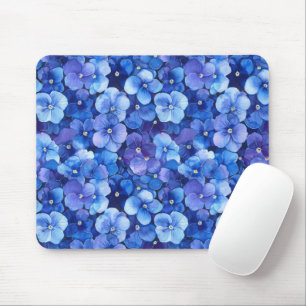 Watercolor Style Pansies Blue Purple Floral Print Mouse Mat