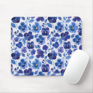 Watercolor Style Pansies Purple Blue Floral Print Mouse Mat