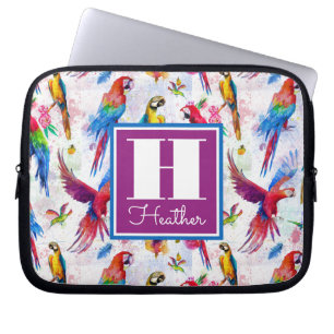 Watercolor Style Parrots Add Your Name Laptop Sleeve