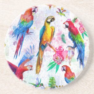 Watercolor Style Parrots Coaster