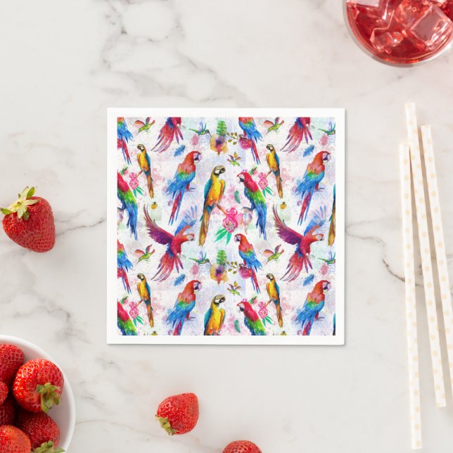 Watercolor Style Parrots Napkin (Insitu)
