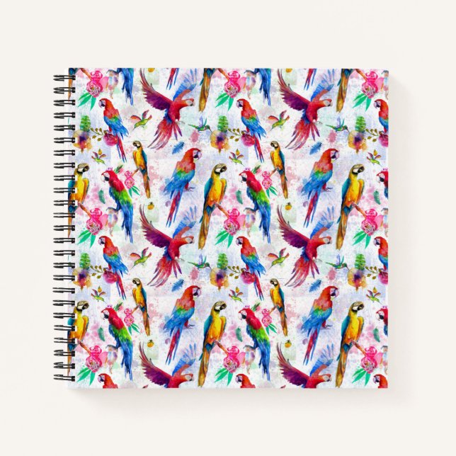 Watercolor Style Parrots Notebook (Front)