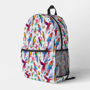 Watercolor Style Parrots Printed Backpack