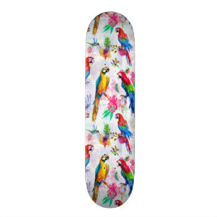 Watercolor Style Parrots Skateboard