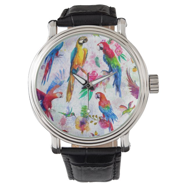 Watercolor Style Parrots Watch (Front)