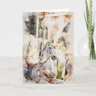Watercolor Style Pastel Carousel Horse Card