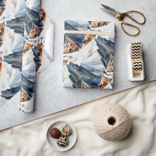  Watercolor Style Person Hiking Waiking Mountain  Wrapping Paper (Crafts)