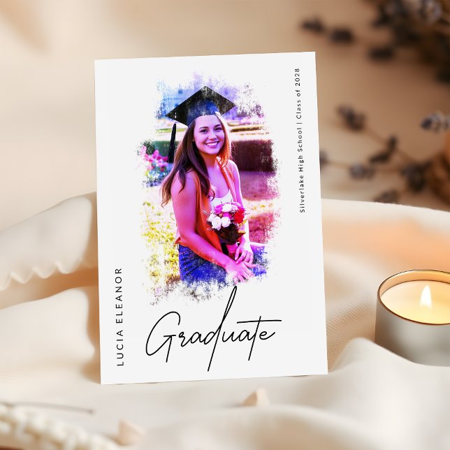Watercolor Style Portrait Script Photo Graduation Announcement (Creator Uploaded)