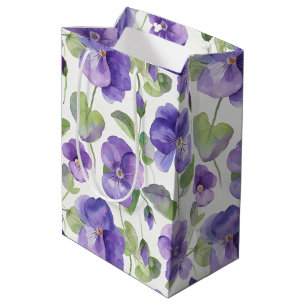 Watercolor Style Purple Pansy Type Flowers  Medium Gift Bag