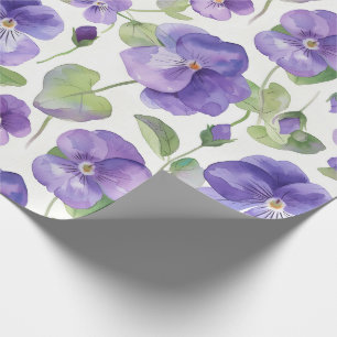 Watercolor Style Purple Pansy Type Flowers  Wrapping Paper