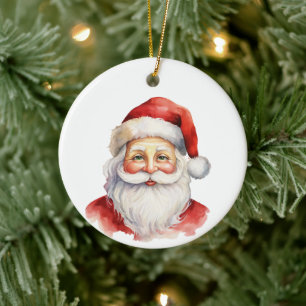 Watercolor Style Santa Claus Face Customised Ceramic Tree Decoration