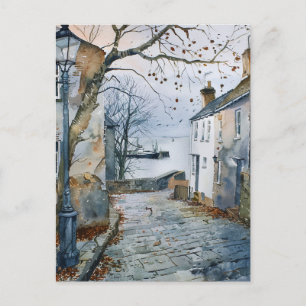 Watercolor Style Seaside Villagescape Postcard