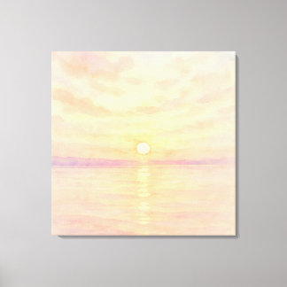 Watercolor Style Sunset Over Sea Art Canvas Print