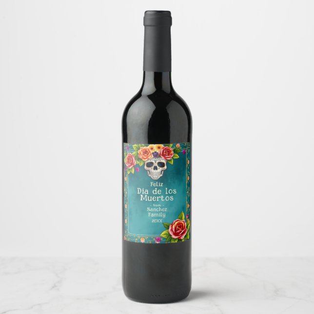 💀🎉Watercolor style Teal Temptation Wine Label (Front)