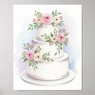 Watercolor Style Wedding Cake Art Print