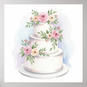Watercolor Style Wedding Cake Art Print