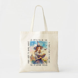 Watercolor style Witch Book Lover Tote Bag