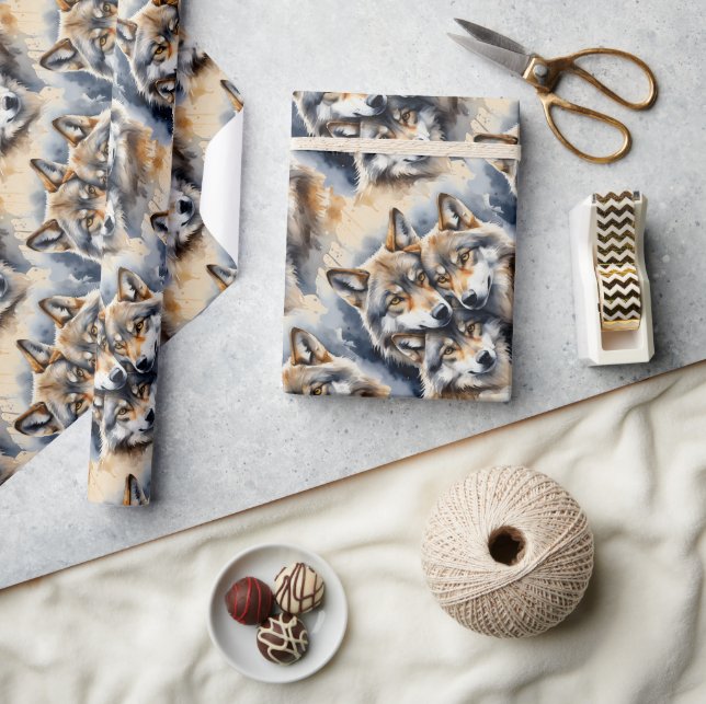  Watercolor Style Wolf Wolves Animal Family Art Wrapping Paper (Crafts)