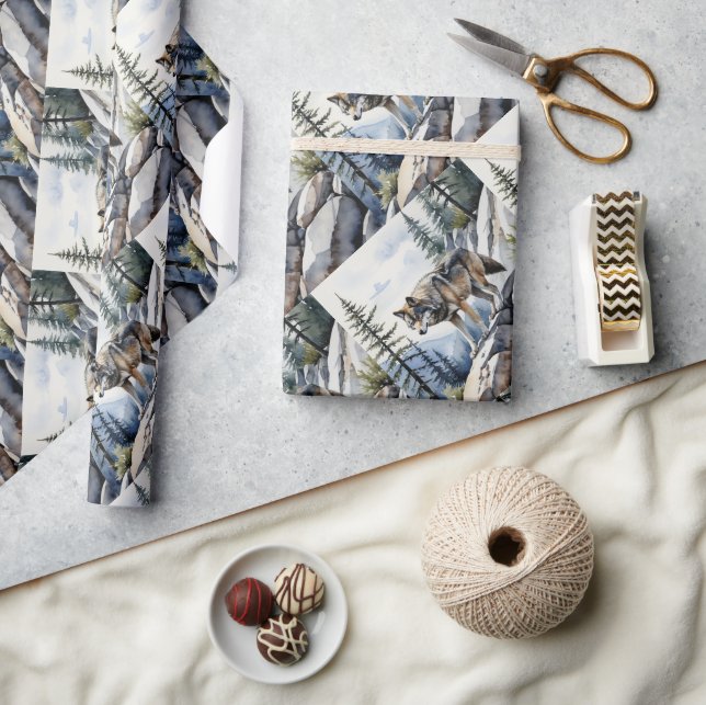  Watercolor Style Wolf Wolves Animal Nature Art Wrapping Paper (Crafts)