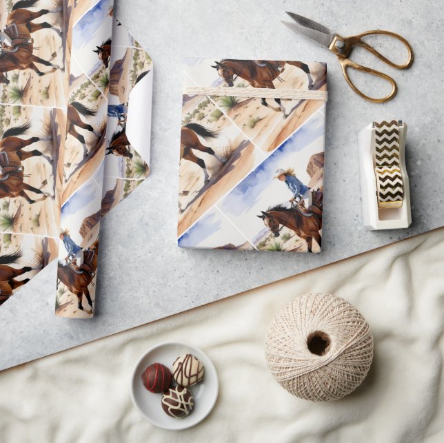  Watercolor Style Woman Girl Trail Horseback  Wrapping Paper (Crafts)