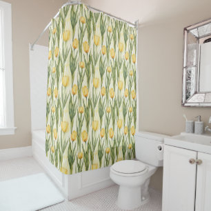 Watercolor Style Yellow Tulips All-over Print Shower Curtain